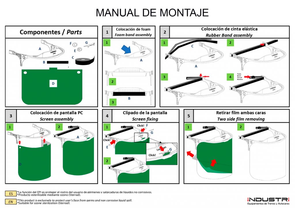 Manual de instrucciones de montaje de la máscara o pantalla facial Industri