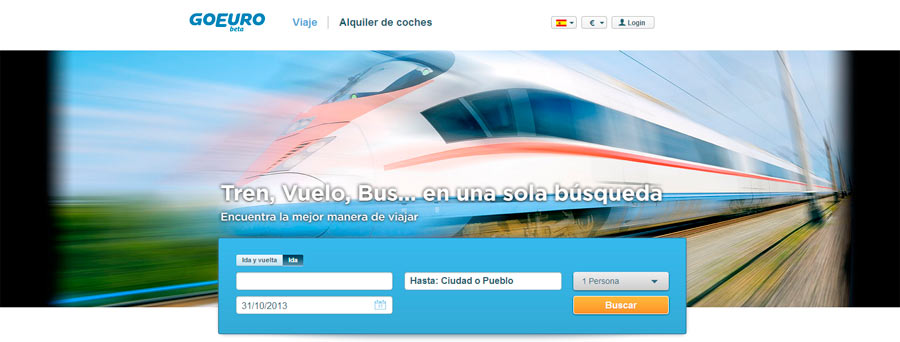 Web de GoEuro para reservar billetes de tren, autobús y avión